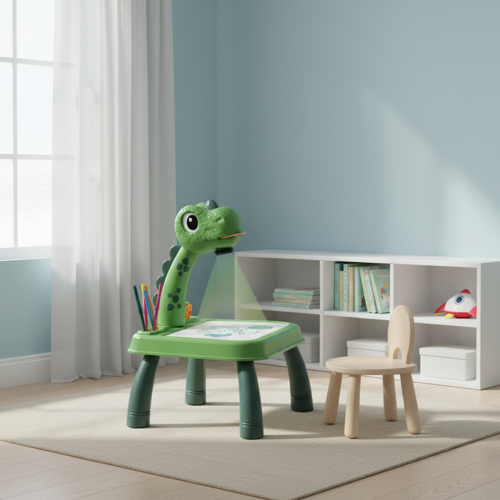 Table dinosaure dans une chambre d'enfant